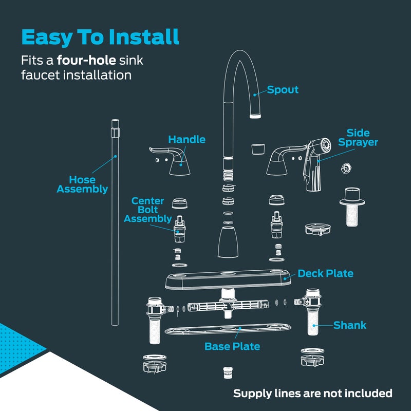 EZ-FLO Two-Handle High-Rise Kitchen Faucet with Sidespray, Stainless Steel, EZ-10201 - Image 3